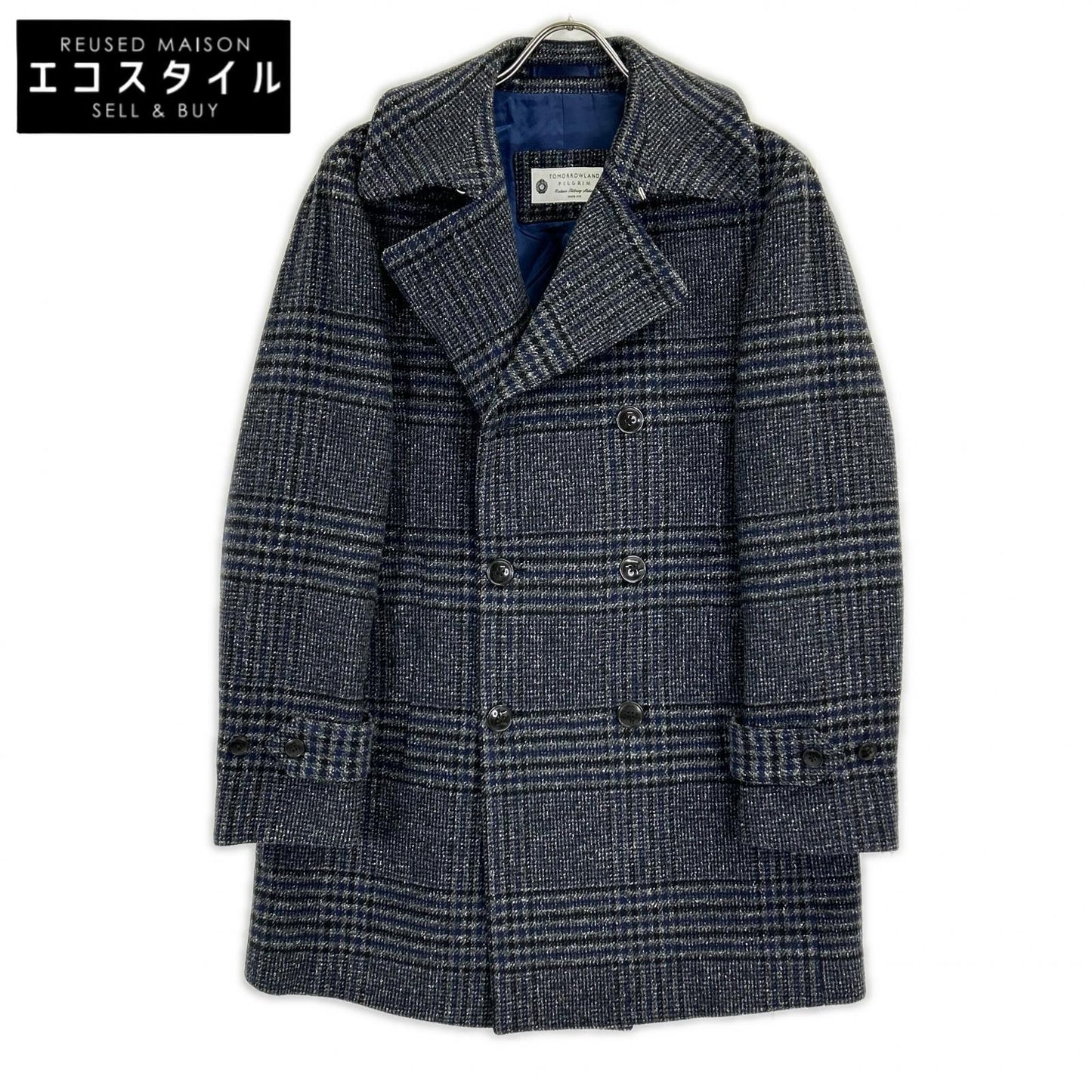 【美品】61-09-14-09102 ウールシルクカシミヤ ネップツイードPコート NOVARA コート 46 メンズ