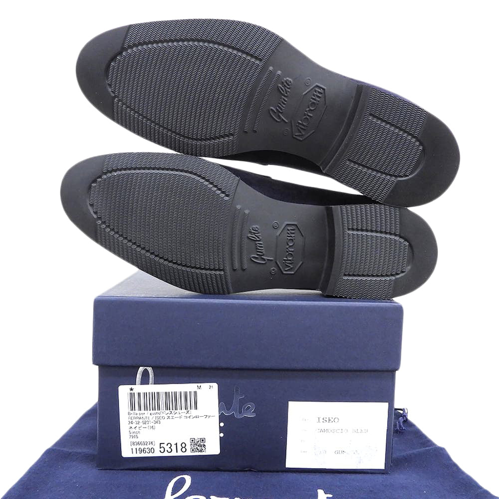 FERRANTE フェランテ 新品同様 スエード ローファー シューズ メンズ ネイビー 5 シューズ 5