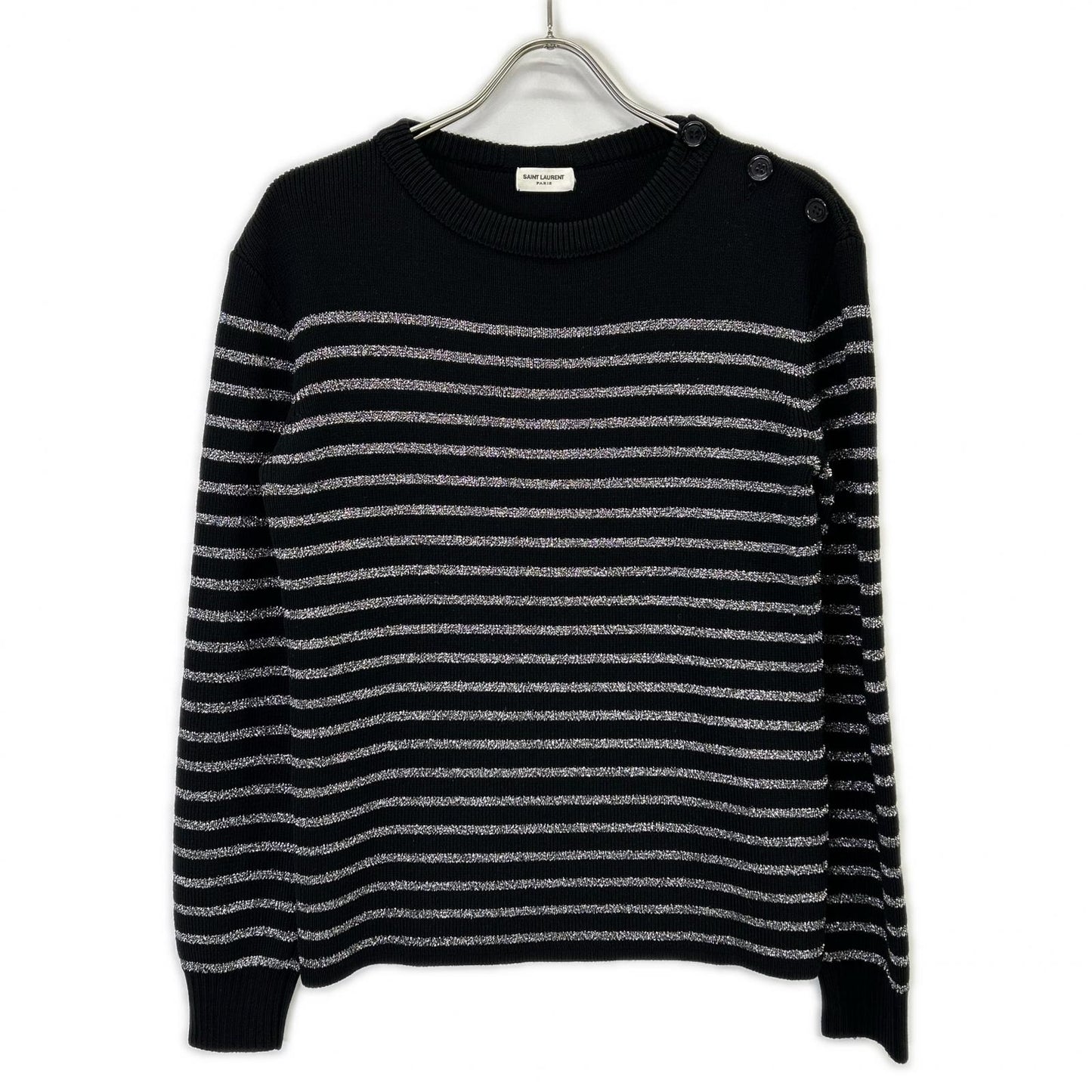 SAINT LAURENT PARIS 588078 2019 Black Border Shoulder Button Knit Top