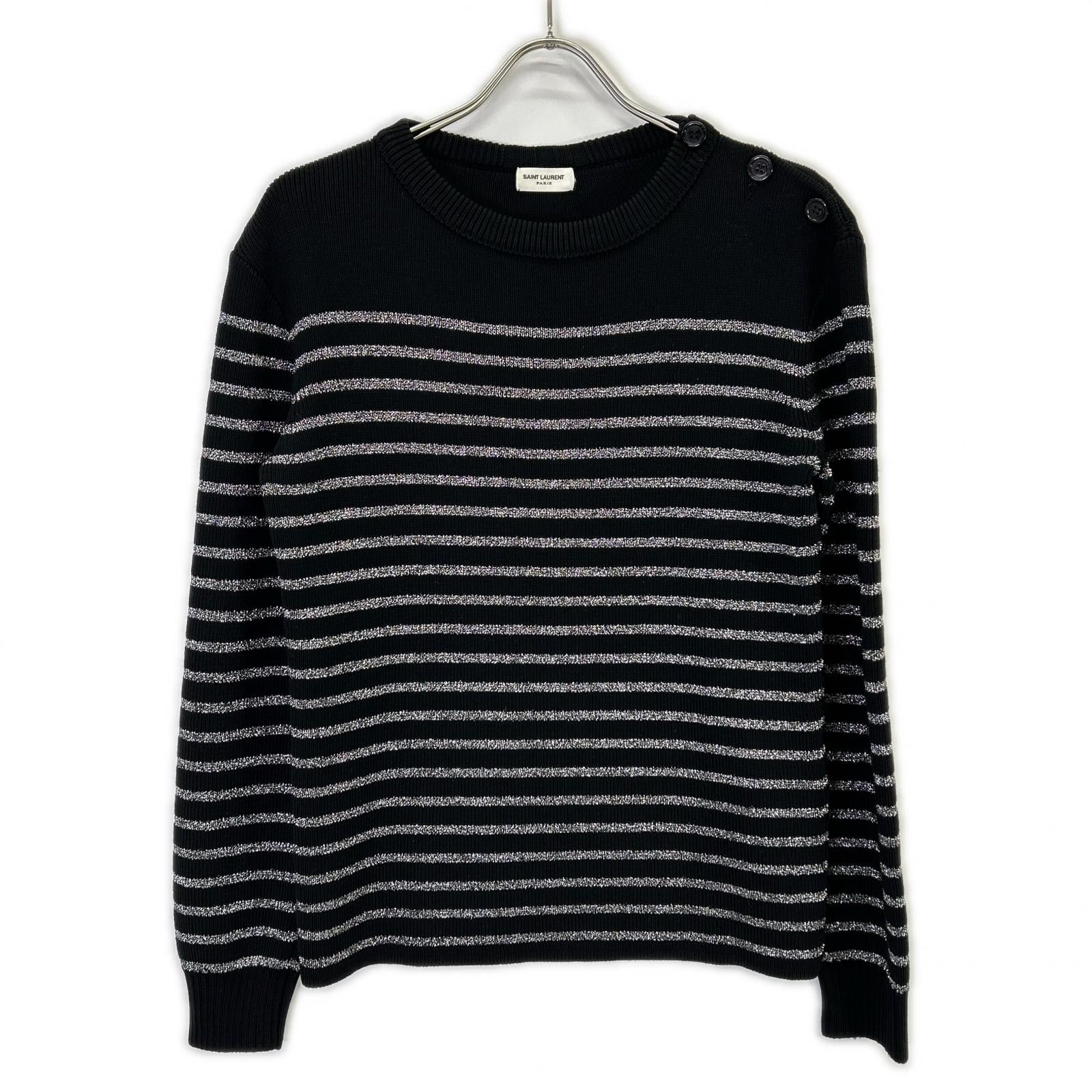 SAINT LAURENT PARIS 588078 2019 Black Border Shoulder Button Knit Top