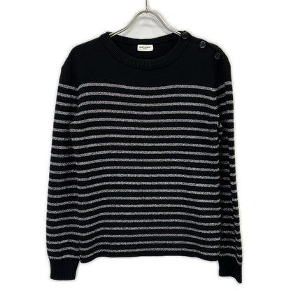 SAINT LAURENT PARIS 588078 2019 Black Border Shoulder Button Knit Top
