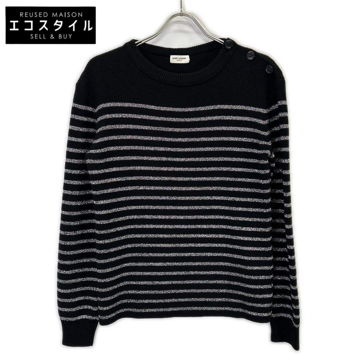 SAINT LAURENT PARIS 588078 2019 Black Border Shoulder Button Knit Top