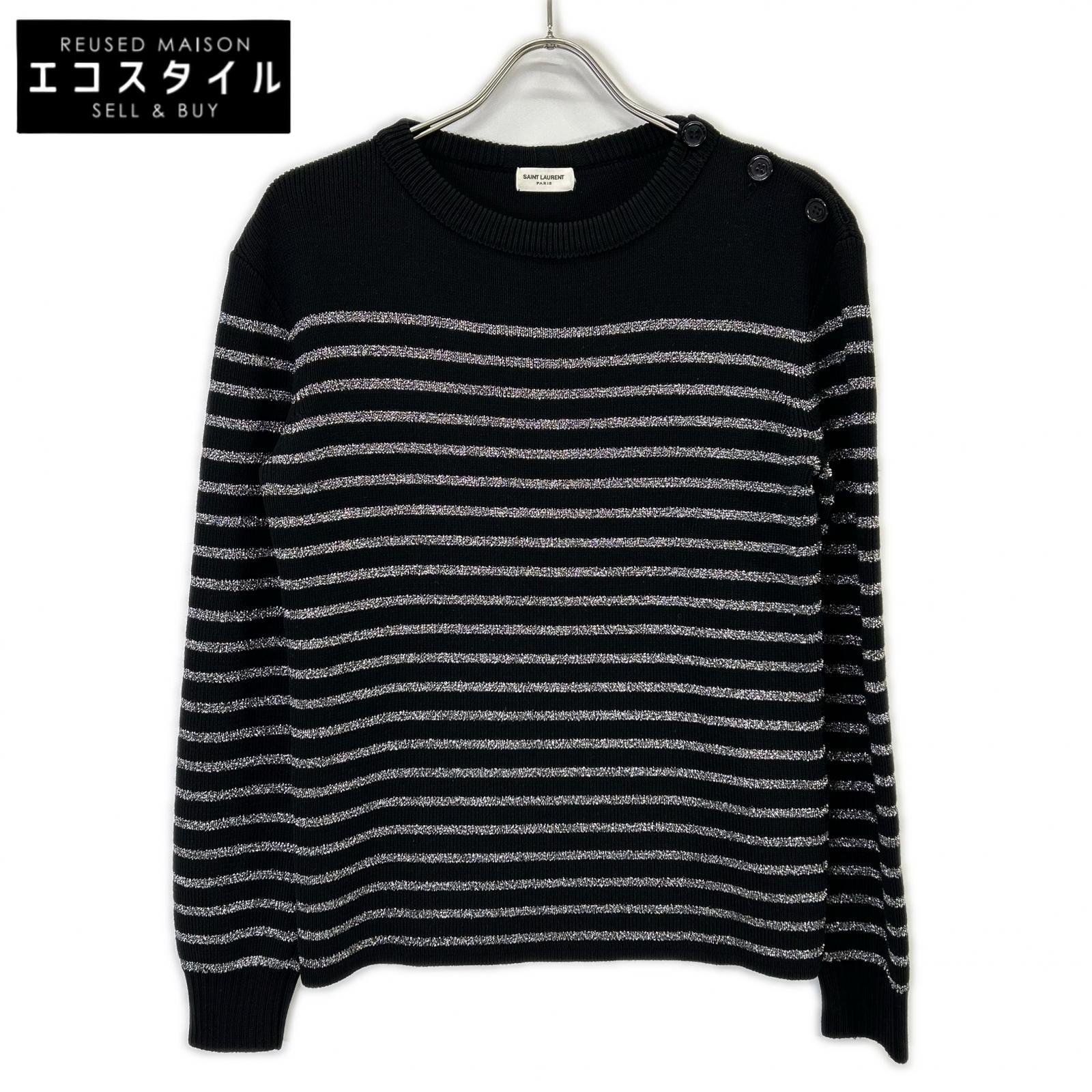 SAINT LAURENT PARIS 588078 2019 Black Border Shoulder Button Knit Top