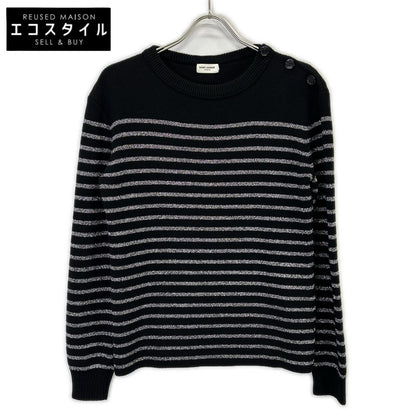 SAINT LAURENT PARIS 588078 2019 Black Border Shoulder Button Knit Top