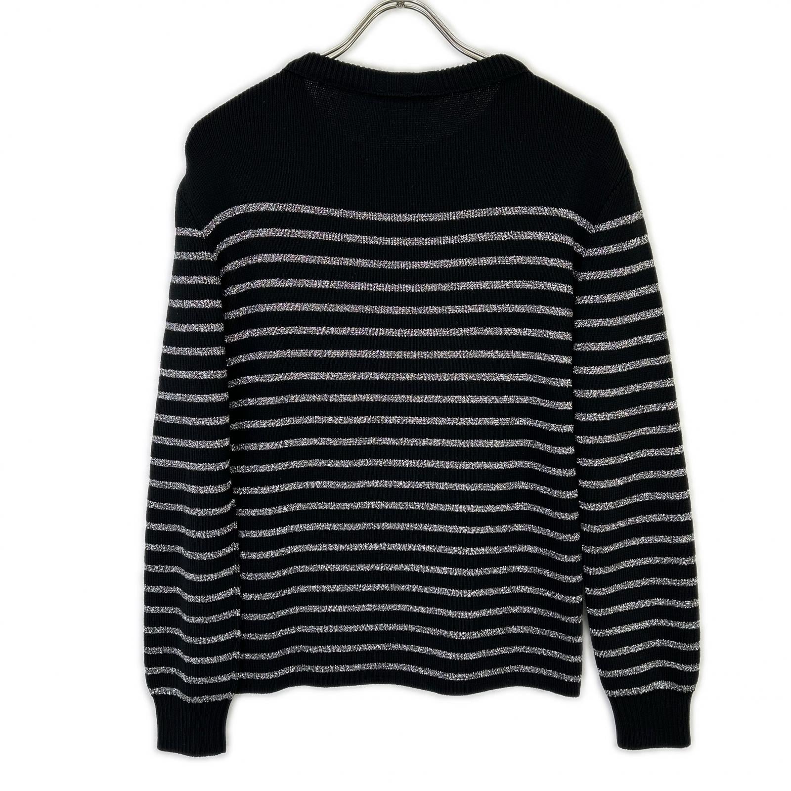 SAINT LAURENT PARIS 588078 2019 Black Border Shoulder Button Knit Top