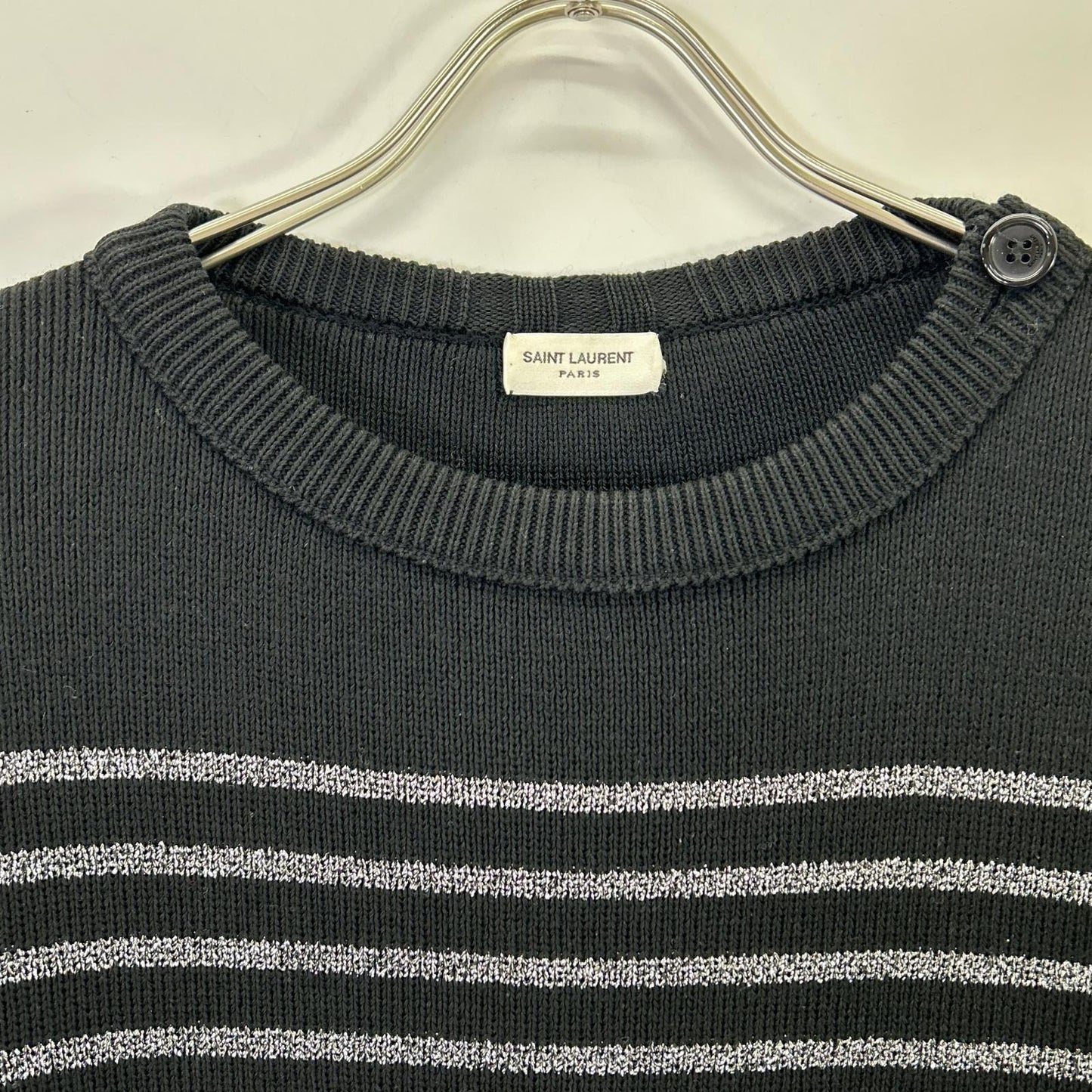 SAINT LAURENT PARIS 588078 2019 Black Border Shoulder Button Knit Top