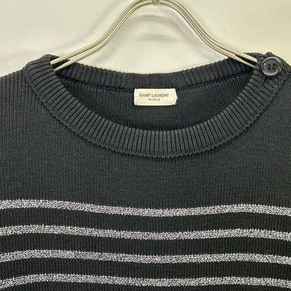 SAINT LAURENT PARIS 588078 2019 Black Border Shoulder Button Knit Top