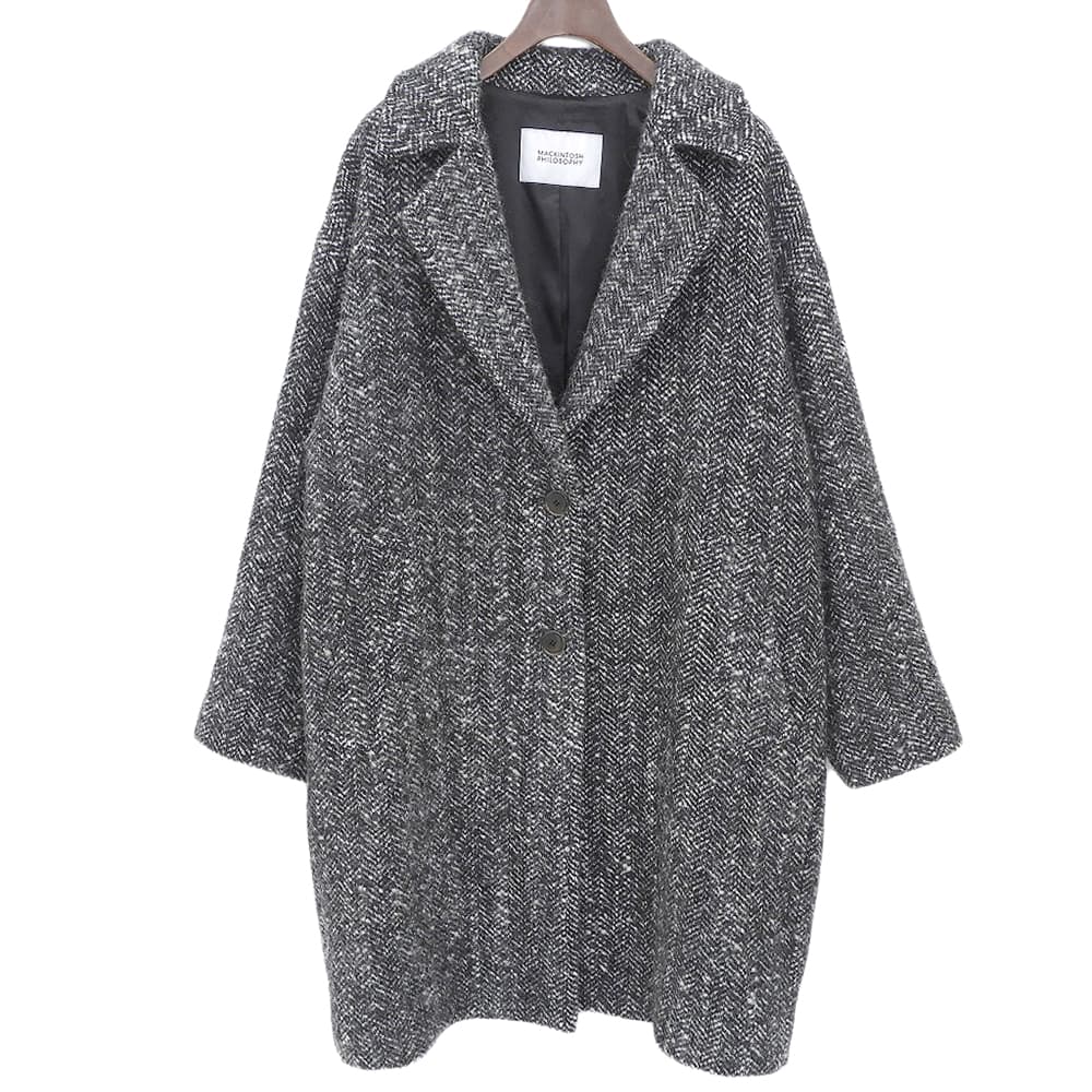 MACKINTOSH PHILOSOPHY マッキントッシュフィロソフィー 美品 ウール混 ツイード チェスターコート レディース ブラック 36 H5B12-261-09 コート