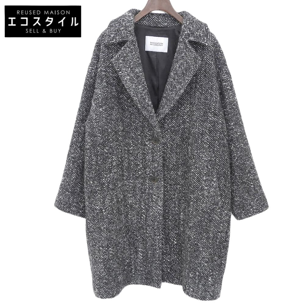 MACKINTOSH PHILOSOPHY マッキントッシュフィロソフィー 美品 ウール混 ツイード チェスターコート レディース ブラック 36 H5B12-261-09 コート