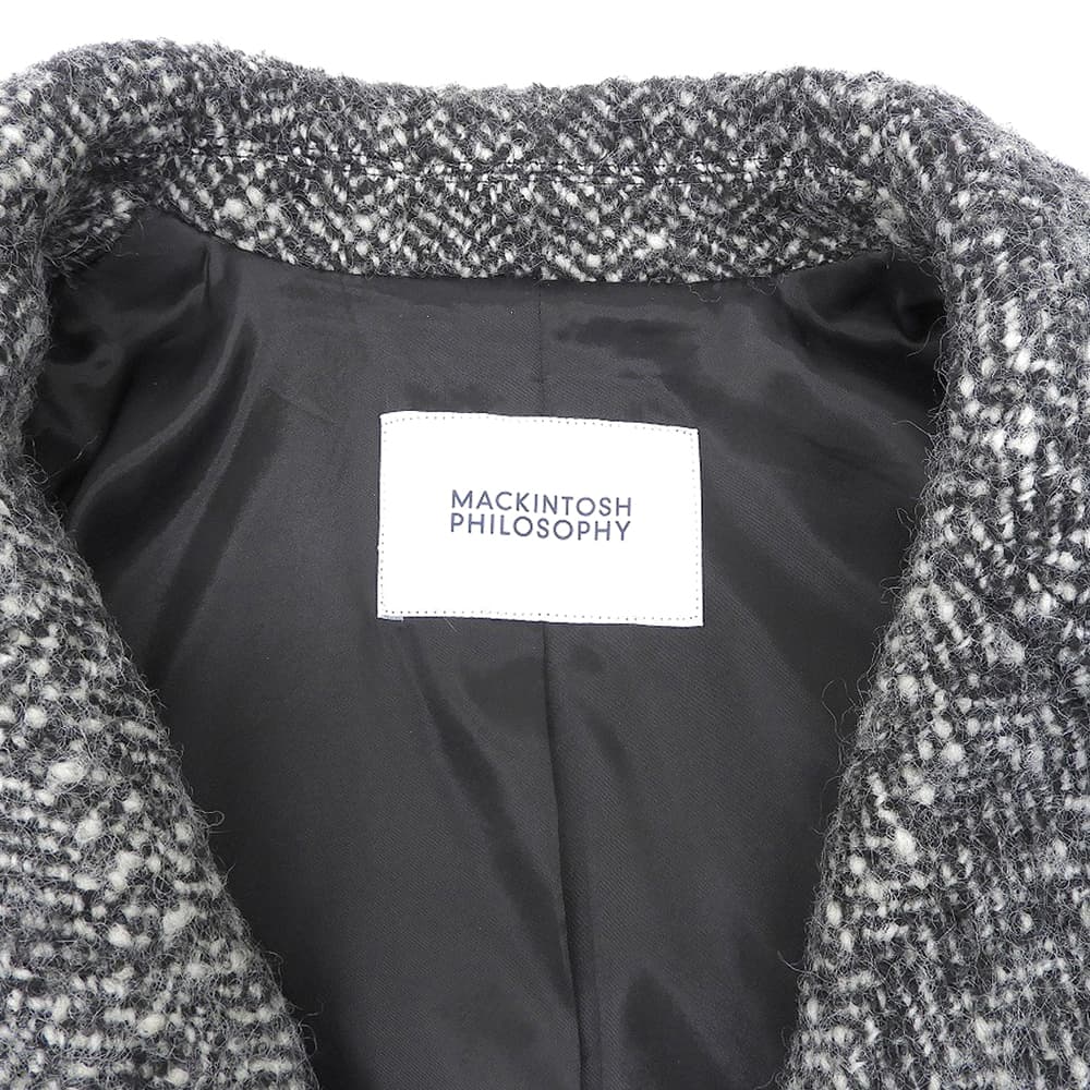 MACKINTOSH PHILOSOPHY マッキントッシュフィロソフィー 美品 ウール混 ツイード チェスターコート レディース ブラック 36 H5B12-261-09 コート