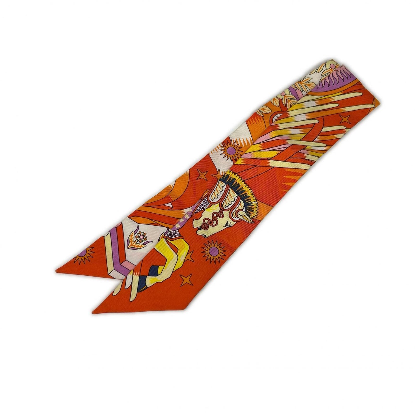 HERMES Orange Source of Pegasus Twilly Scarf