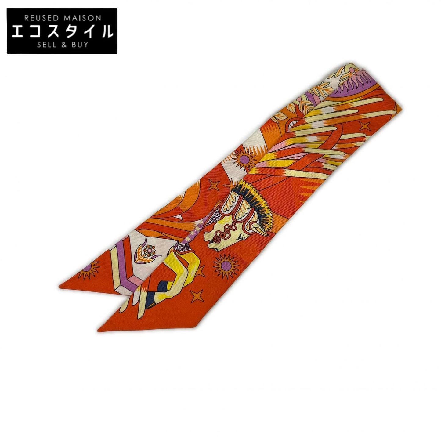 HERMES Orange Source of Pegasus Twilly Scarf