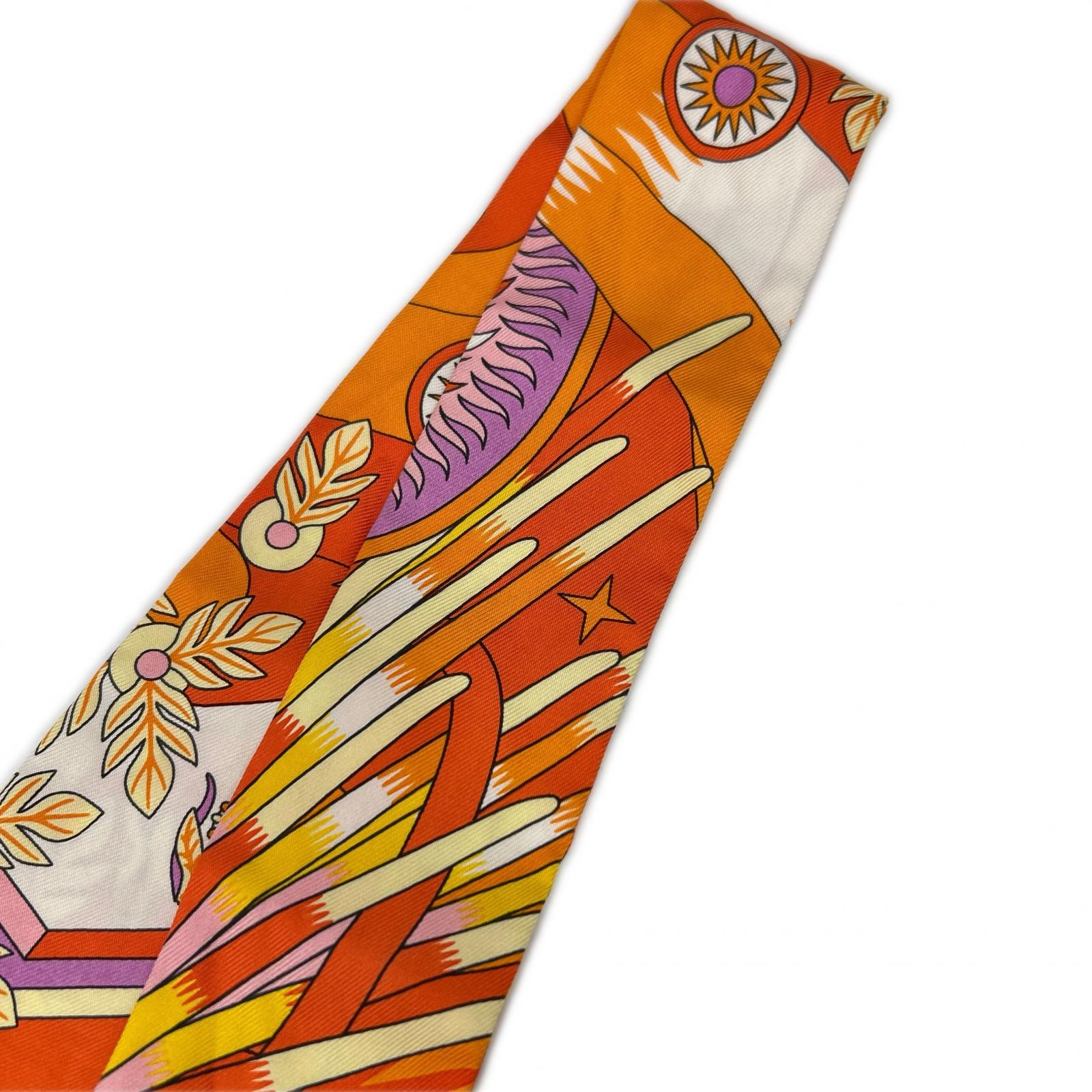HERMES Orange Source of Pegasus Twilly Scarf