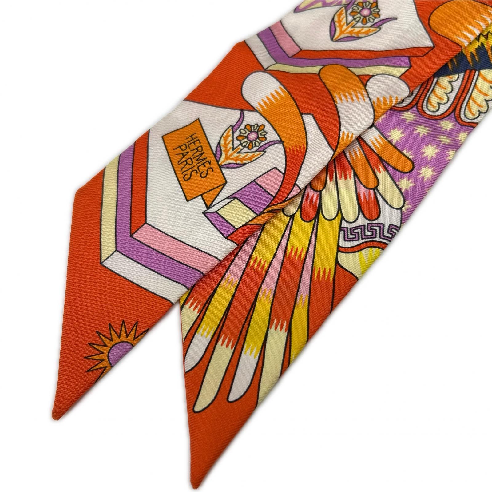 HERMES Orange Source of Pegasus Twilly Scarf