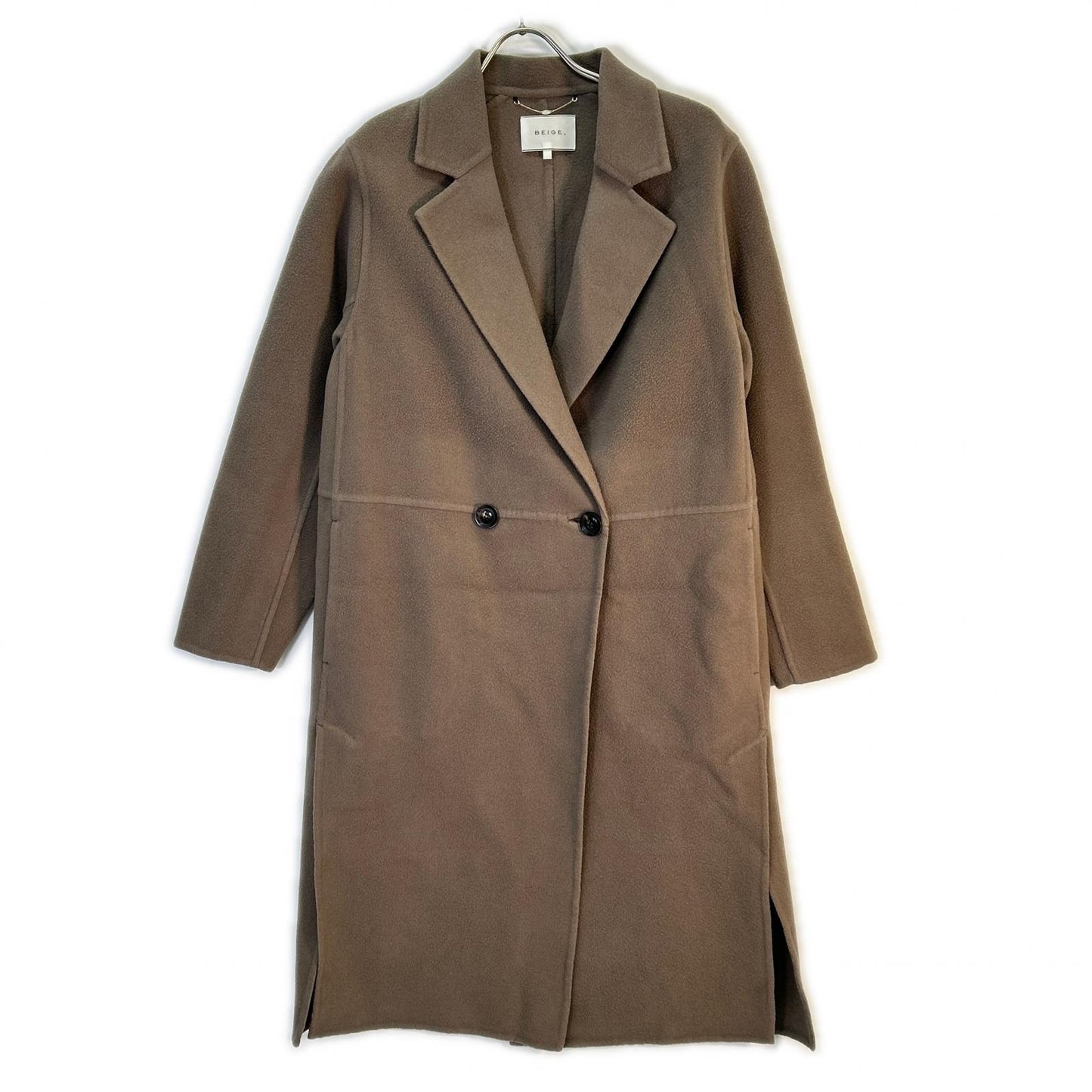BEIGE Beige Brown Wool Double Coat Coat 4 Women's