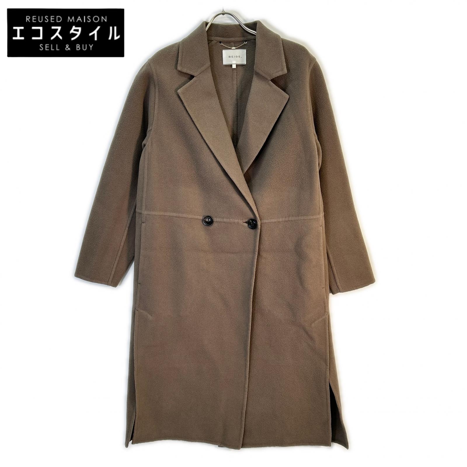 BEIGE Beige Brown Wool Double Coat Coat 4 Women's
