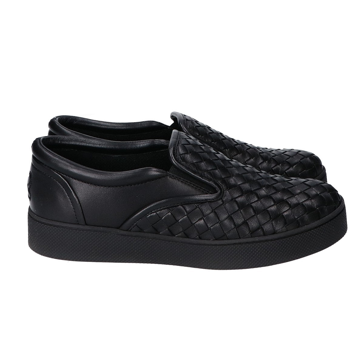 BOTTEGA VENETA ボッテガヴェネタ ブラック レザー イントレチャート スリッポン シューズ