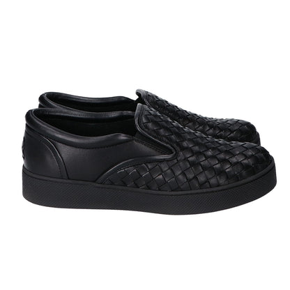 BOTTEGA VENETA ボッテガヴェネタ ブラック レザー イントレチャート スリッポン シューズ