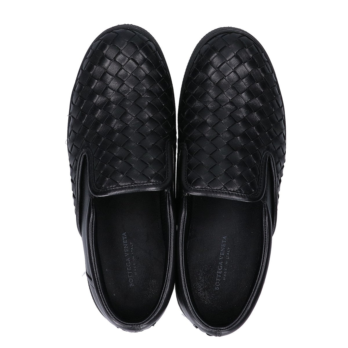 BOTTEGA VENETA ボッテガヴェネタ ブラック レザー イントレチャート スリッポン シューズ