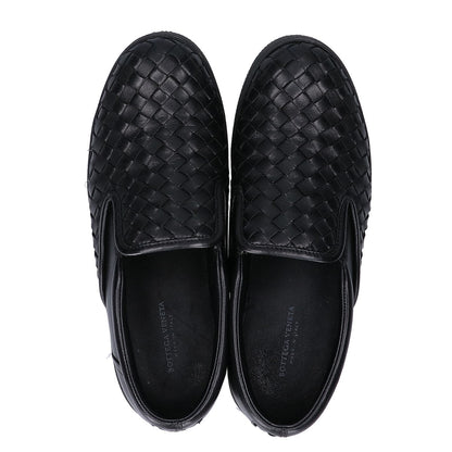 BOTTEGA VENETA ボッテガヴェネタ ブラック レザー イントレチャート スリッポン シューズ