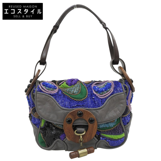 JAMIN PUECH Multicolor Sequin Leather Patchwork Wood Semi-Shoulder Bag Women's Shoulder Bag