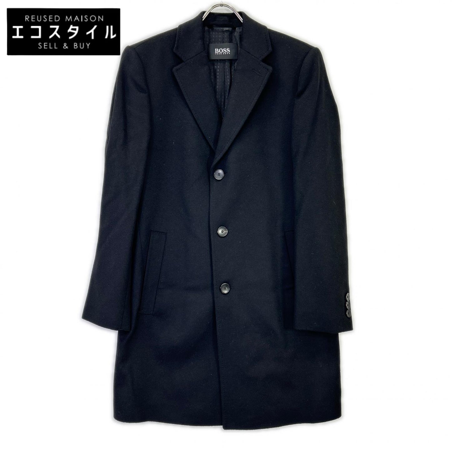 HUGO BOSS 雨果博斯 10237369 黑色羊毛羊绒切斯特大衣 外套