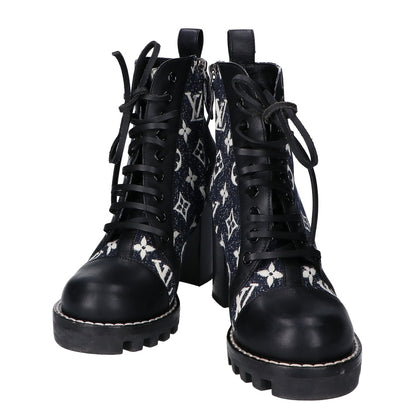 LOUIS VUITTON 21SS Star Trail Line Ankle Boots Denim x Leather Shoes