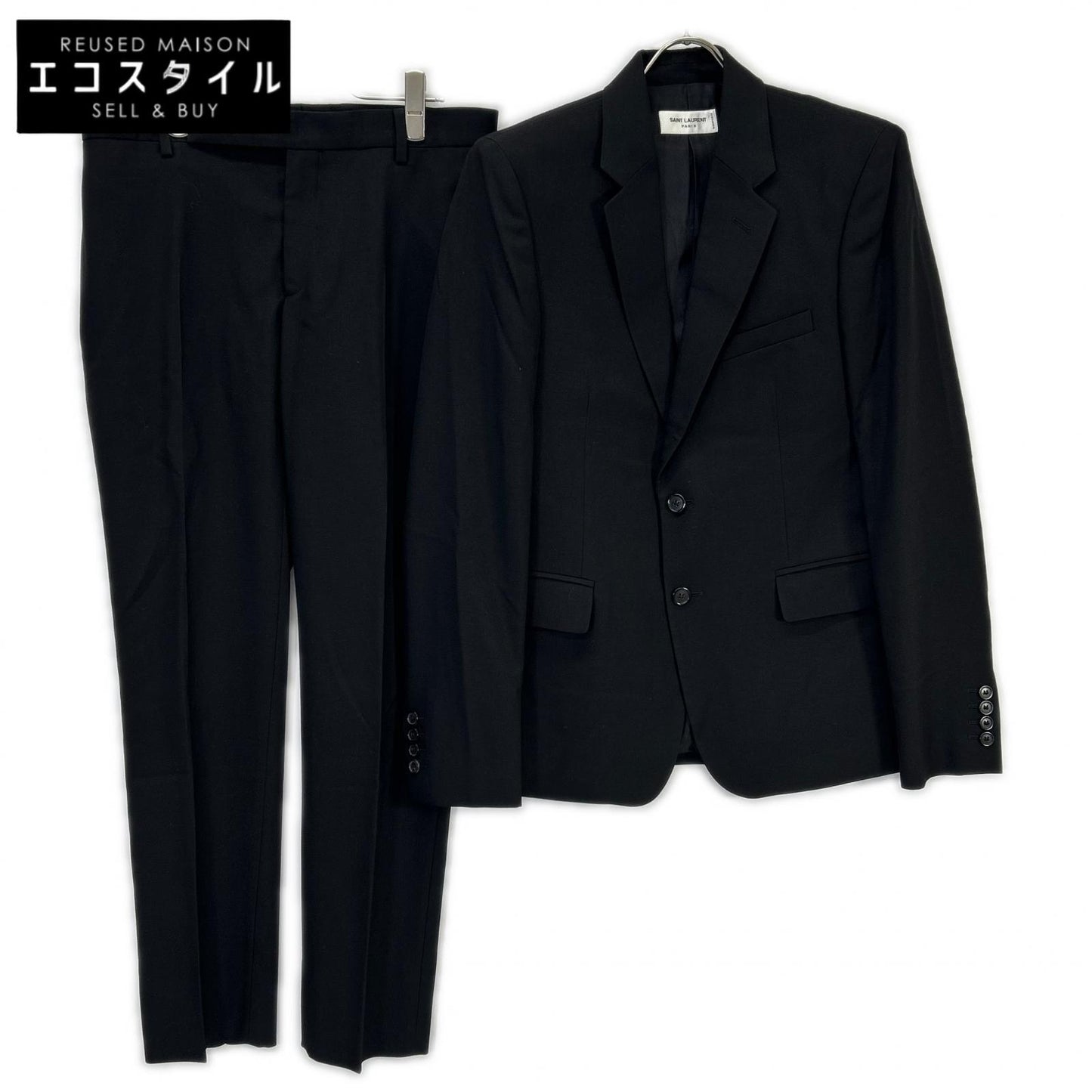 22 years V88X 637087 Black Wool Suit Set-up 46 Men's