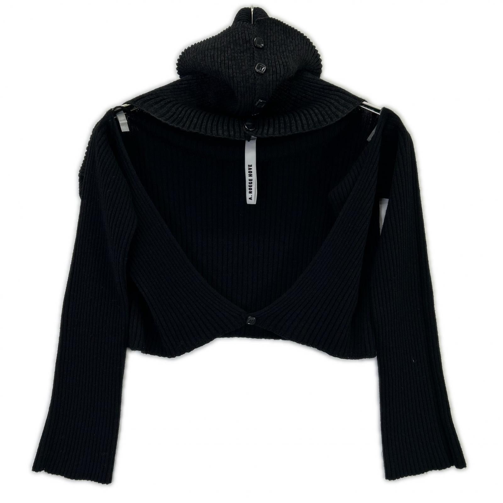 A. ROEGE HOVE Black Wool Stretch Cardigan Top