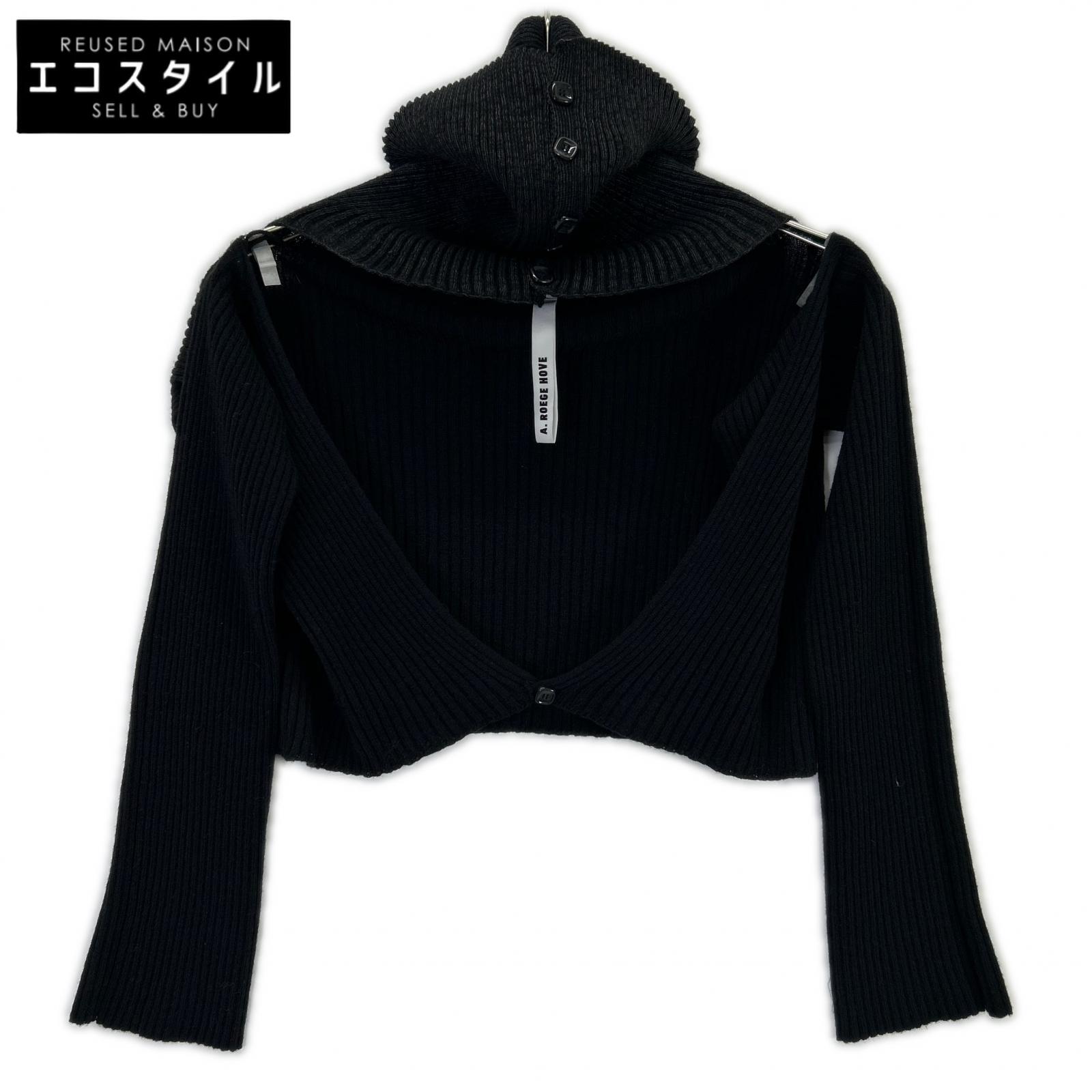 A. ROEGE HOVE Black Wool Stretch Cardigan Top