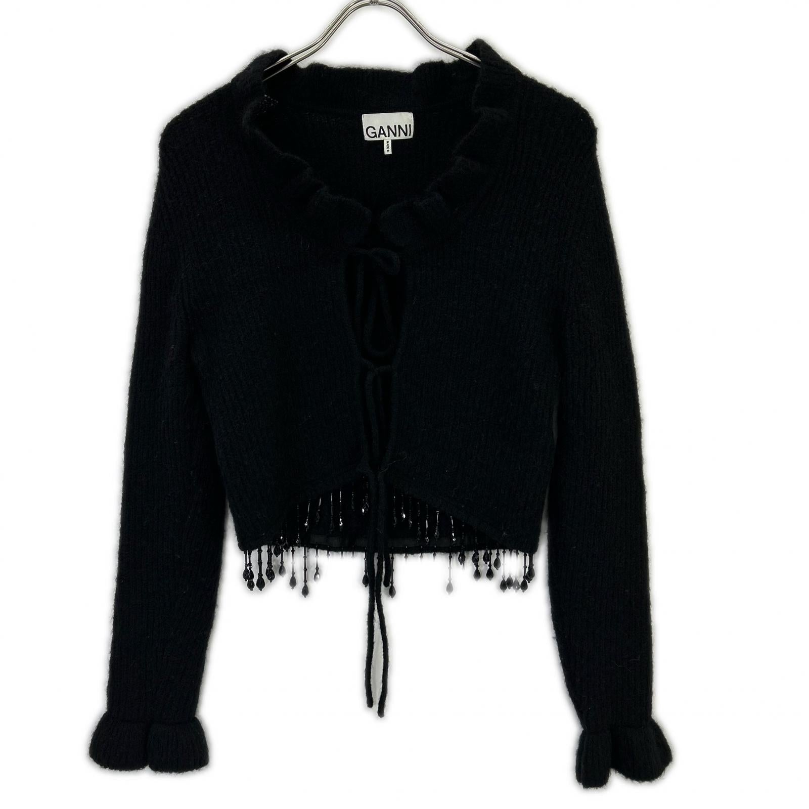 GANNI 22AW Black Wool Cardigan with Jewels