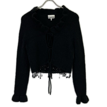 GANNI 22AW Black Wool Cardigan with Jewels