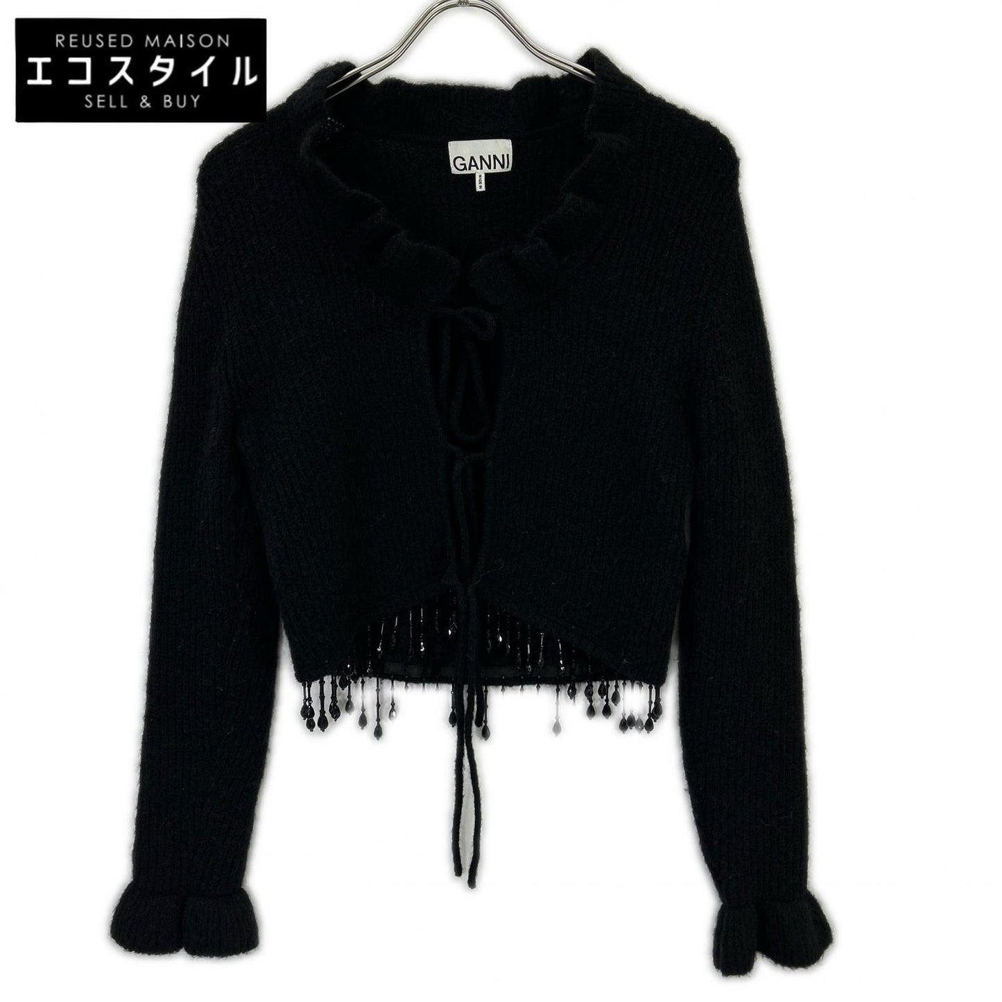 GANNI 22AW Black Wool Cardigan with Jewels