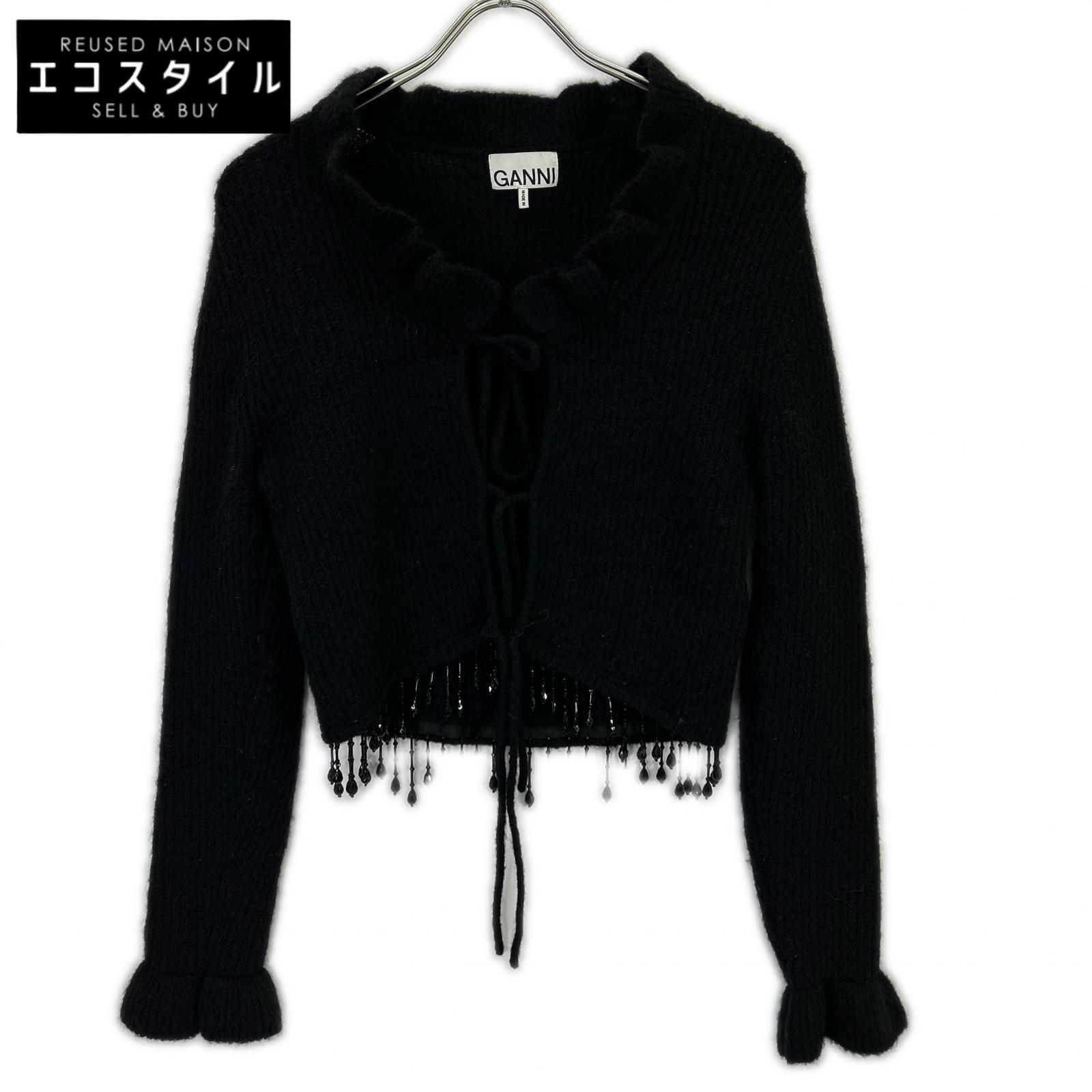 GANNI 22AW Black Wool Cardigan with Jewels