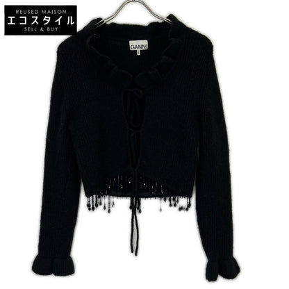 GANNI 22AW Black Wool Cardigan with Jewels