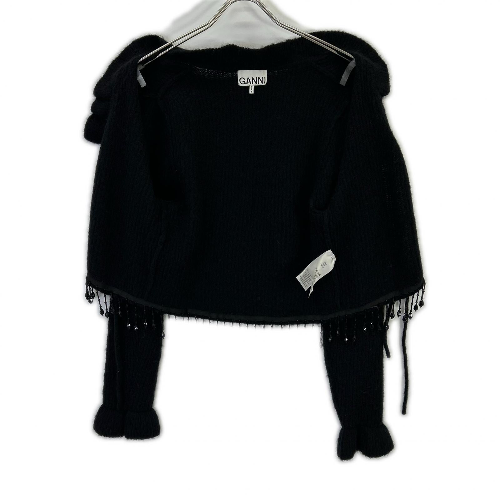 GANNI 22AW Black Wool Cardigan with Jewels