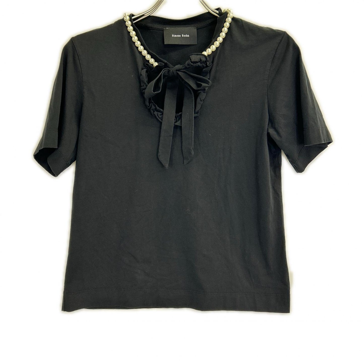 SIMONE ROCHA Black Pearl and Bow Tie T-shirt Top