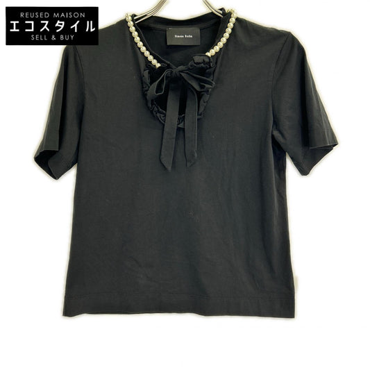 SIMONE ROCHA Black Pearl and Bow Tie T-shirt Top