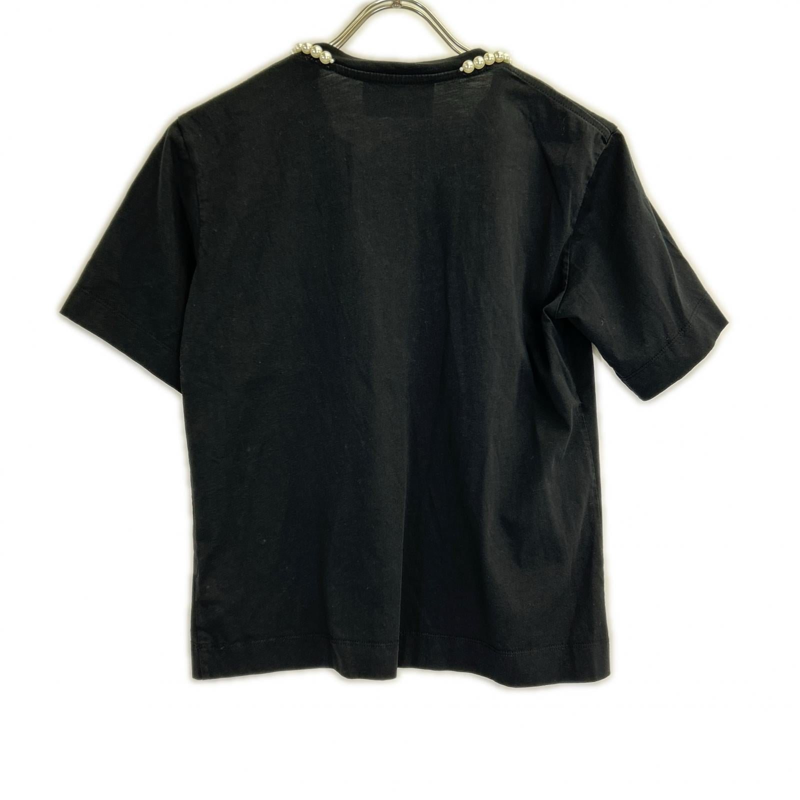 SIMONE ROCHA Black Pearl and Bow Tie T-shirt Top