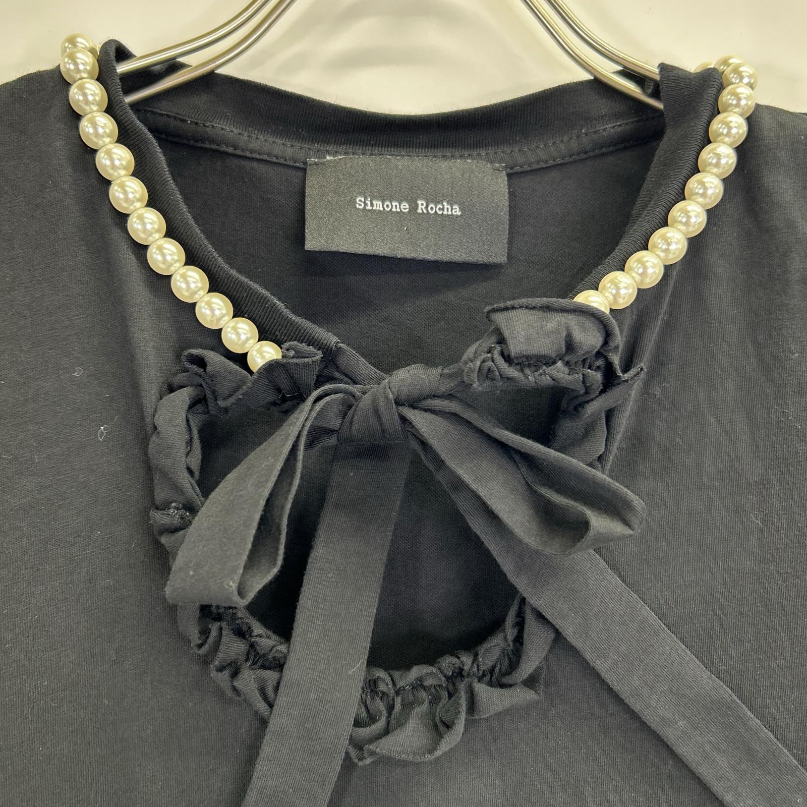 SIMONE ROCHA Black Pearl and Bow Tie T-shirt Top