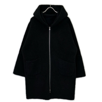 Lou Andrea ルーアンドレア ﾌﾞﾗｯｸ GZ74 ﾘﾊﾞｰｼﾌﾞﾙ ﾑｰﾄﾝﾌｪｲｸﾌｰﾄﾞｺｰﾄ コート S レディース