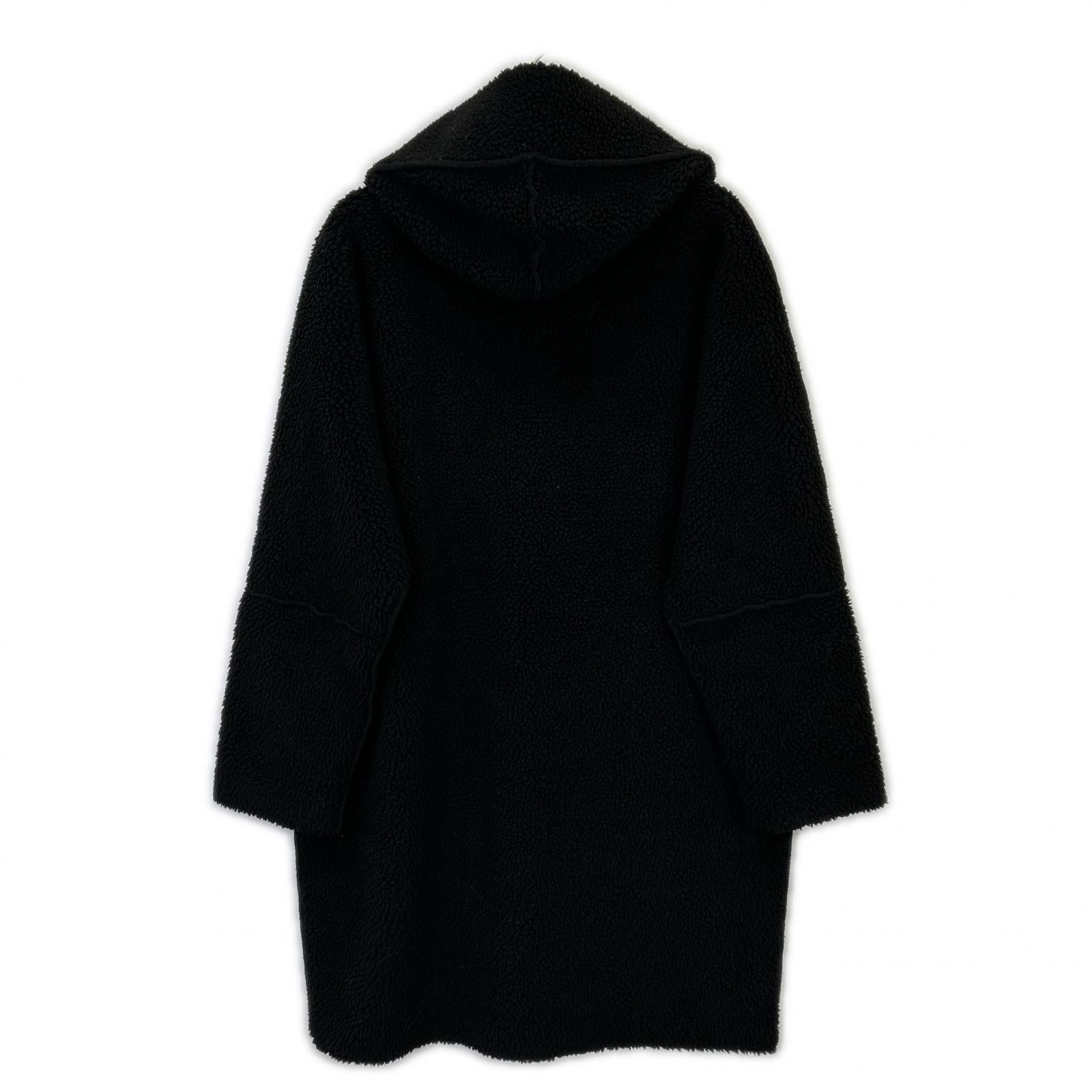Lou Andrea ルーアンドレア ﾌﾞﾗｯｸ GZ74 ﾘﾊﾞｰｼﾌﾞﾙ ﾑｰﾄﾝﾌｪｲｸﾌｰﾄﾞｺｰﾄ コート S レディース
