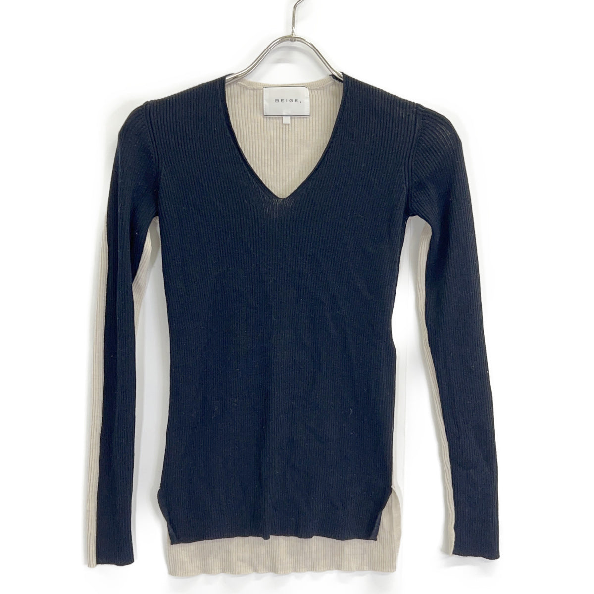 BEIGE ベイジ ベージュ×ブラック LA MONNAIE Vネックニット トップス