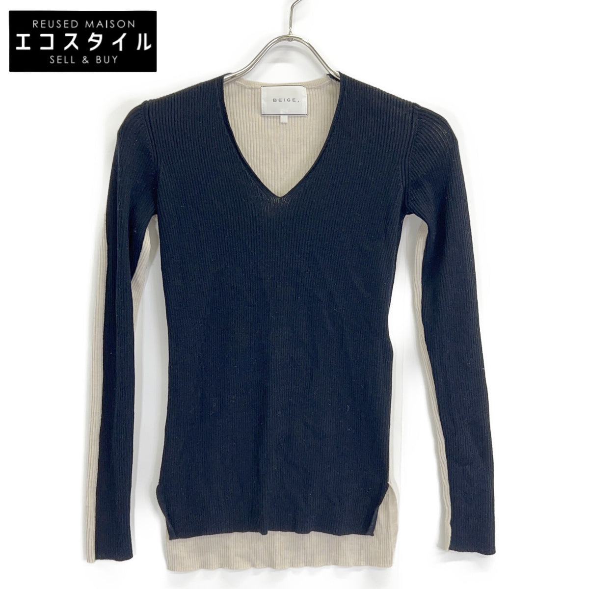 BEIGE ベイジ ベージュ×ブラック LA MONNAIE Vネックニット トップス