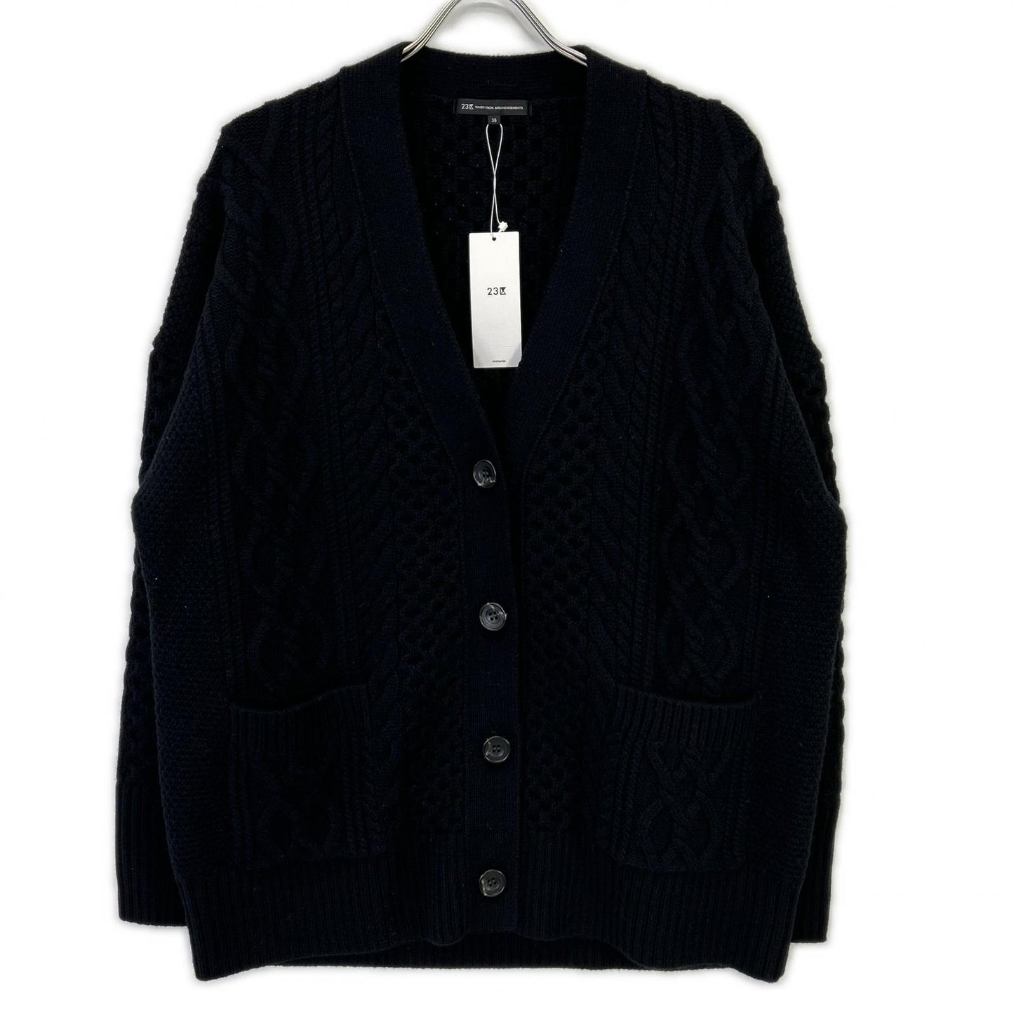 NIJYUSANKU 23ku Black Washable Wool Cashmere Aran Pattern Cardigan Tops 38 Ladies
