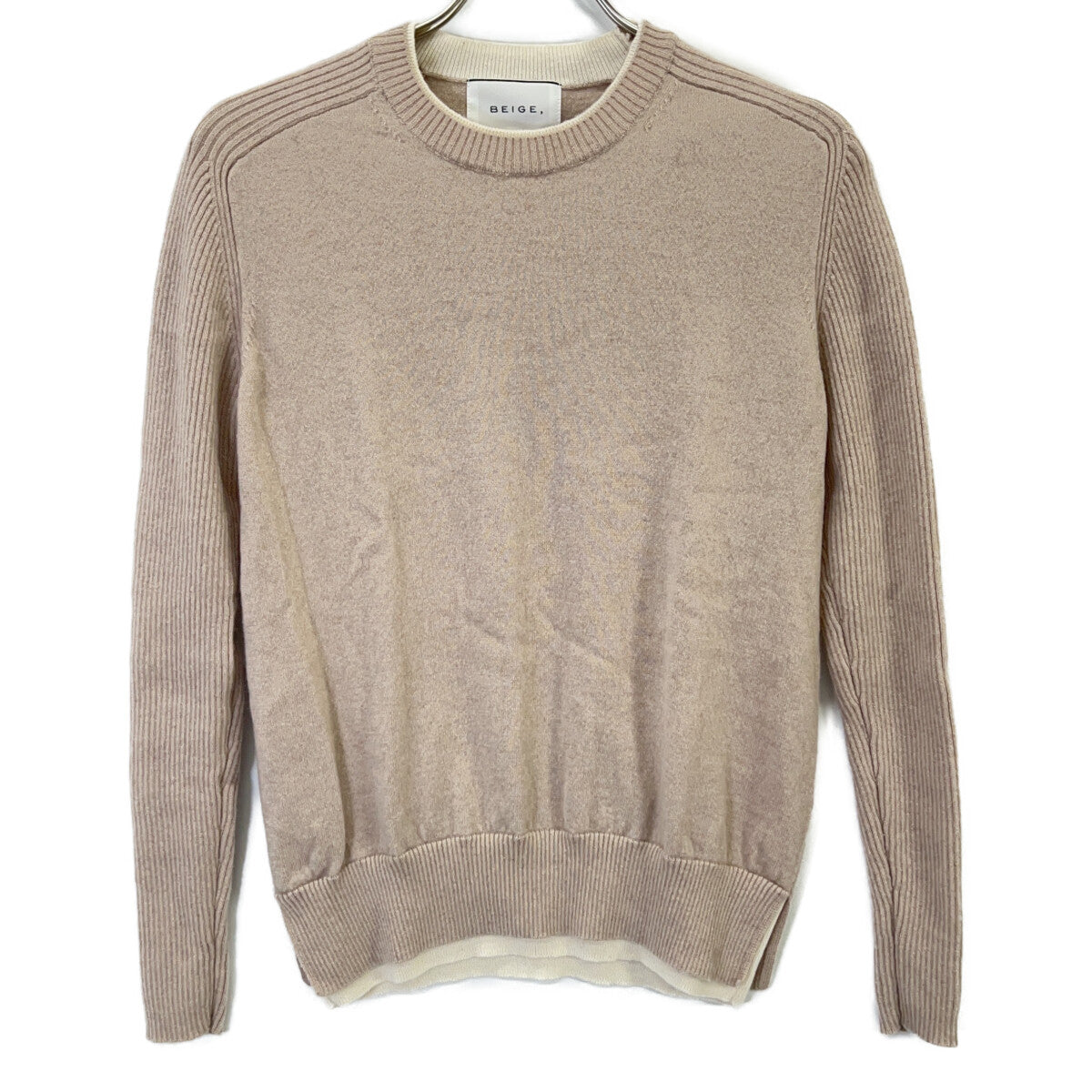 BEIGE ベイジ ｸﾞﾚｰ 洗える POMPE ｳｰﾙｶｼﾐﾔ配色ﾘﾌﾞｸﾙｰﾈｯｸ トップス 4 レディース