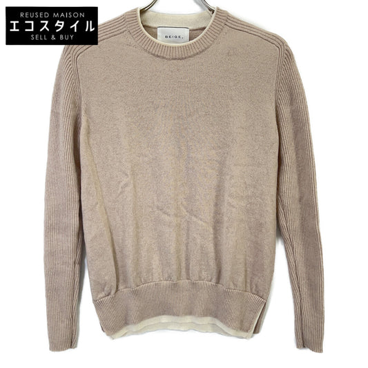 BEIGE Grey Washable POMPE Wool Cashmere Colorblock Ribbed Crew Neck Top 4 Women's
