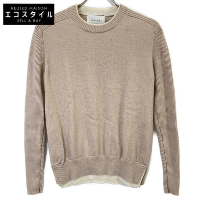 BEIGE ベイジ グレー 洗える POMPE ウールカシミヤ配色リブクルーネック トップス