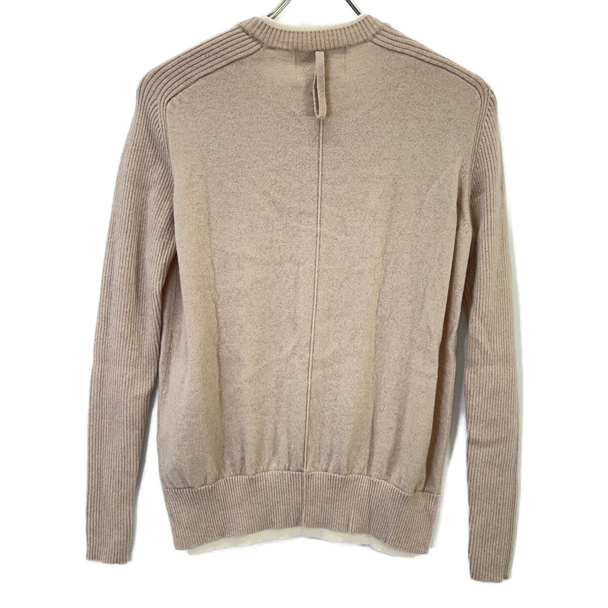 BEIGE ベイジ グレー 洗える POMPE ウールカシミヤ配色リブクルーネック トップス