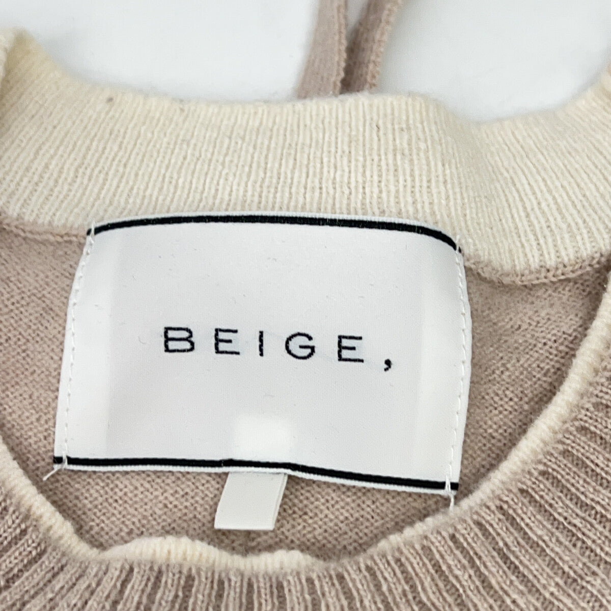 BEIGE ベイジ グレー 洗える POMPE ウールカシミヤ配色リブクルーネック トップス
